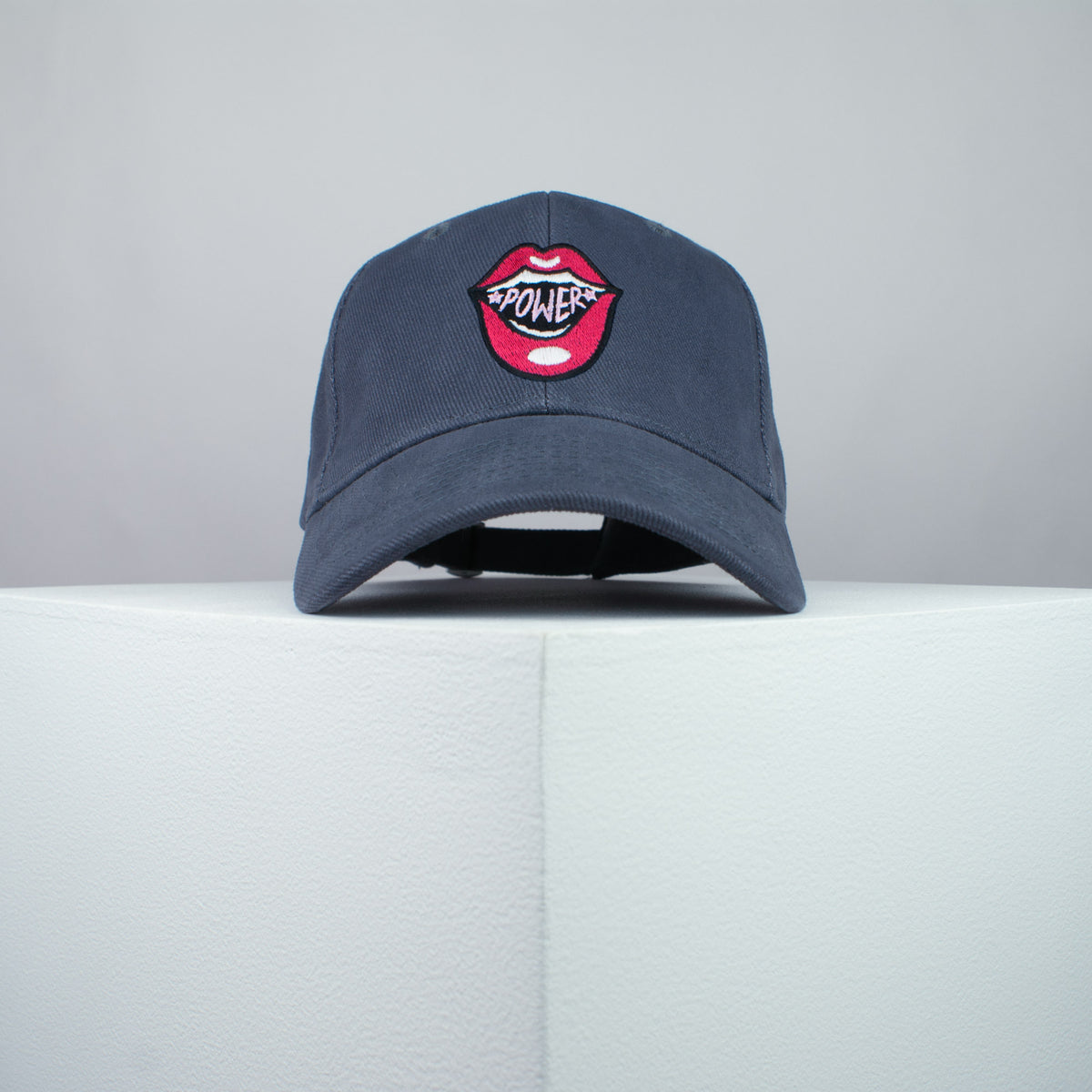 Power lips embroidered baseball cap grey / girl power / feminist / feminism / gift for her / embroidery / patch / hat / dad hat / cap / iron on patch / embroidered patch / badge / applique / embroidered / punk patches / trucker hat / snapback / caps / dad hats / baseball hat / mens hat / womens hat / embroidered hat / dad cap / embroidered cap