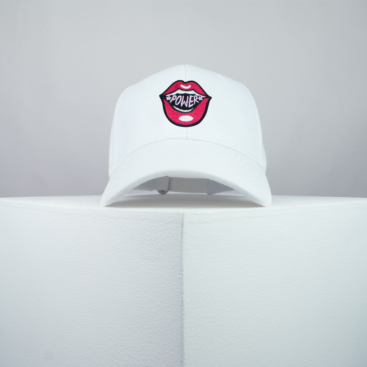 Power lips embroidered baseball cap white / girl power / feminist / feminism / gift for her / embroidery / patch / hat / dad hat / cap / iron on patch / embroidered patch / badge / applique / embroidered / punk patches / trucker hat / snapback / caps / dad hats / baseball hat / mens hat / womens hat / embroidered hat / dad cap / embroidered cap