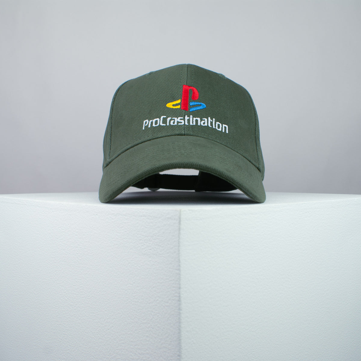 ProCrastination / PlayStation embroidered baseball cap olive green / brand twisters / gaming / gamer / game / embroidery / patch / dad / hat / cap / clothing // Hatty Hats / iron on patch / dad hat embroidered patch / badge / applique / embroidered / punk patches / trucker hat / snapback / caps / dad hats / baseball hat / mens hat / womens hat / embroidered hat / dad cap / embroidered cap