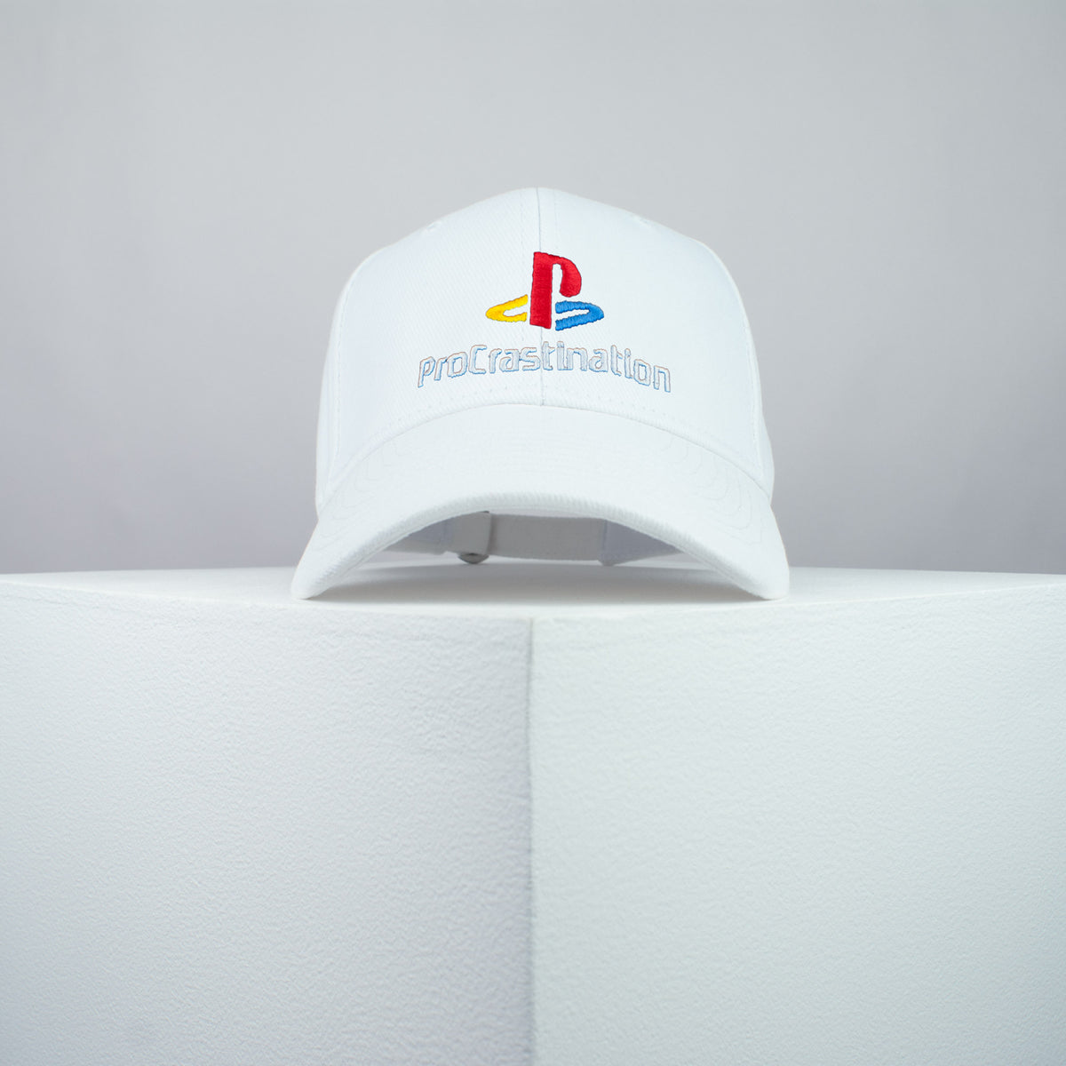 ProCrastination / PlayStation embroidered baseball cap white / brand twisters / gaming / gamer / game / embroidery / patch / dad / hat / cap / clothing // Hatty Hats / iron on patch / dad hat embroidered patch / badge / applique / embroidered / punk patches / trucker hat / snapback / caps / dad hats / baseball hat / mens hat / womens hat / embroidered hat / dad cap / embroidered cap