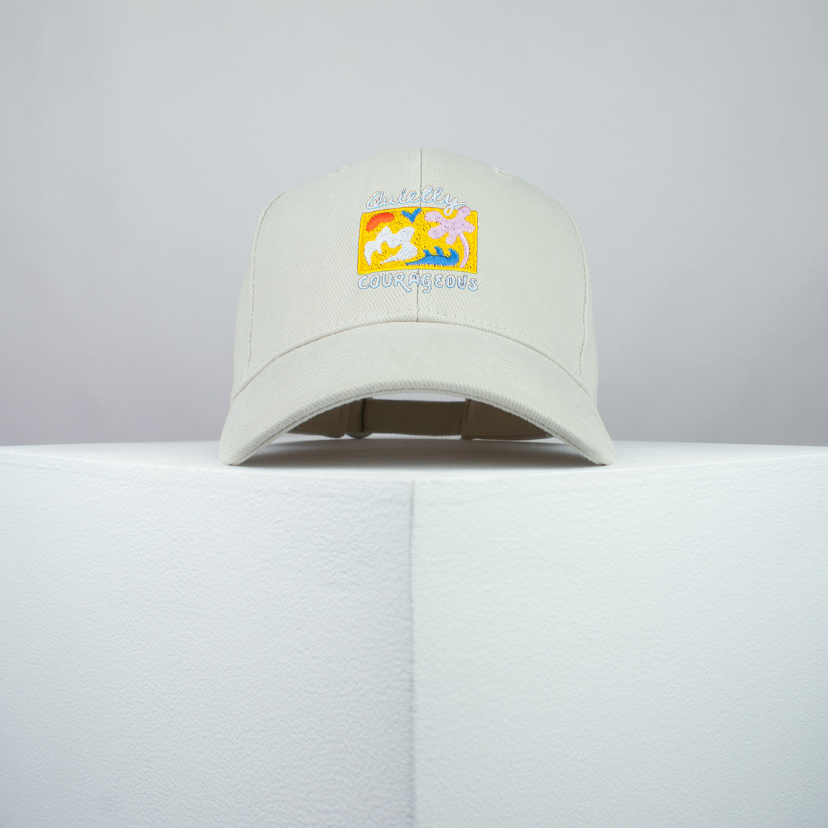 Quietly courageous embroidered baseball cap beige / yoga / mental health / self care / gift for her / embroidery / patch / hat / dad hat / cap // Hatty Hats / iron on patch / embroidered patch / badge / applique / embroidered / punk patches / trucker hat / snapback / caps / dad hats / baseball hat / mens hat / womens hat / embroidered hat / dad cap / embroidered cap