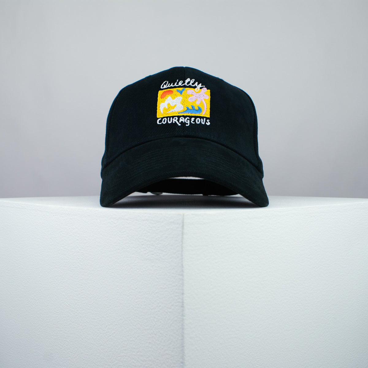Quietly courageous embroidered baseball cap black / yoga / mental health / self care / gift for her / embroidery / patch / hat / dad hat / cap // Hatty Hats / iron on patch / embroidered patch / badge / applique / embroidered / punk patches / trucker hat / snapback / caps / dad hats / baseball hat / mens hat / womens hat / embroidered hat / dad cap / embroidered cap