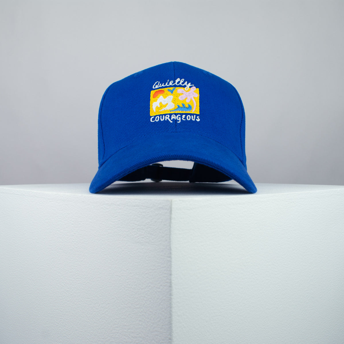 Quietly courageous embroidered baseball cap blue / yoga / mental health / self care / gift for her / embroidery / patch / hat / dad hat / cap // Hatty Hats / iron on patch / embroidered patch / badge / applique / embroidered / punk patches / trucker hat / snapback / caps / dad hats / baseball hat / mens hat / womens hat / embroidered hat / dad cap / embroidered cap