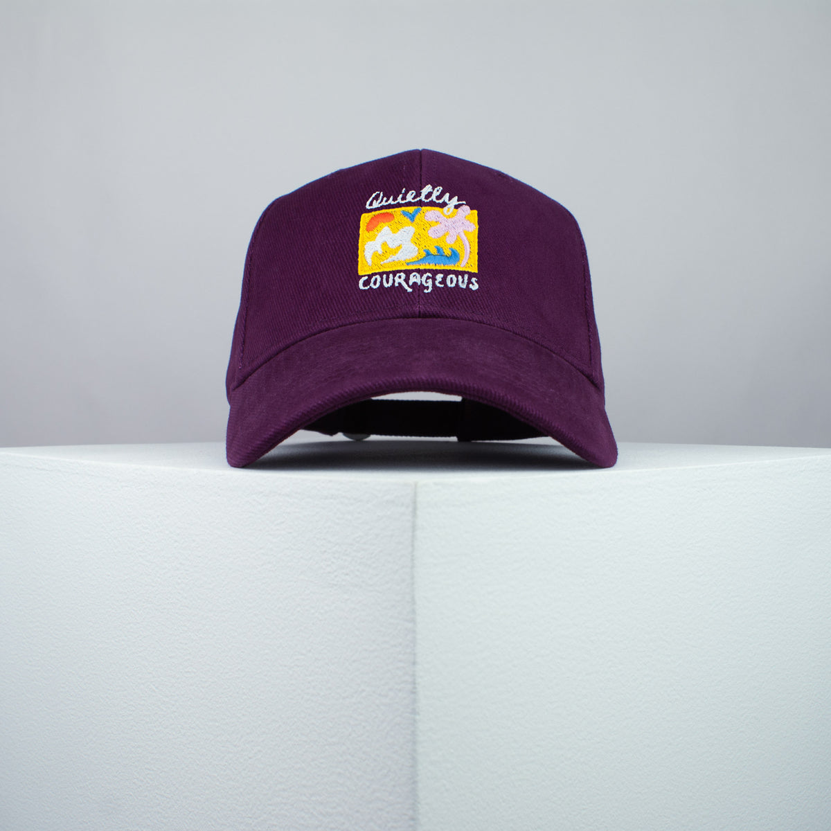 Quietly courageous embroidered baseball cap burgundy / yoga / mental health / self care / gift for her / embroidery / patch / hat / dad hat / cap // Hatty Hats / iron on patch / embroidered patch / badge / applique / embroidered / punk patches / trucker hat / snapback / caps / dad hats / baseball hat / mens hat / womens hat / embroidered hat / dad cap / embroidered cap