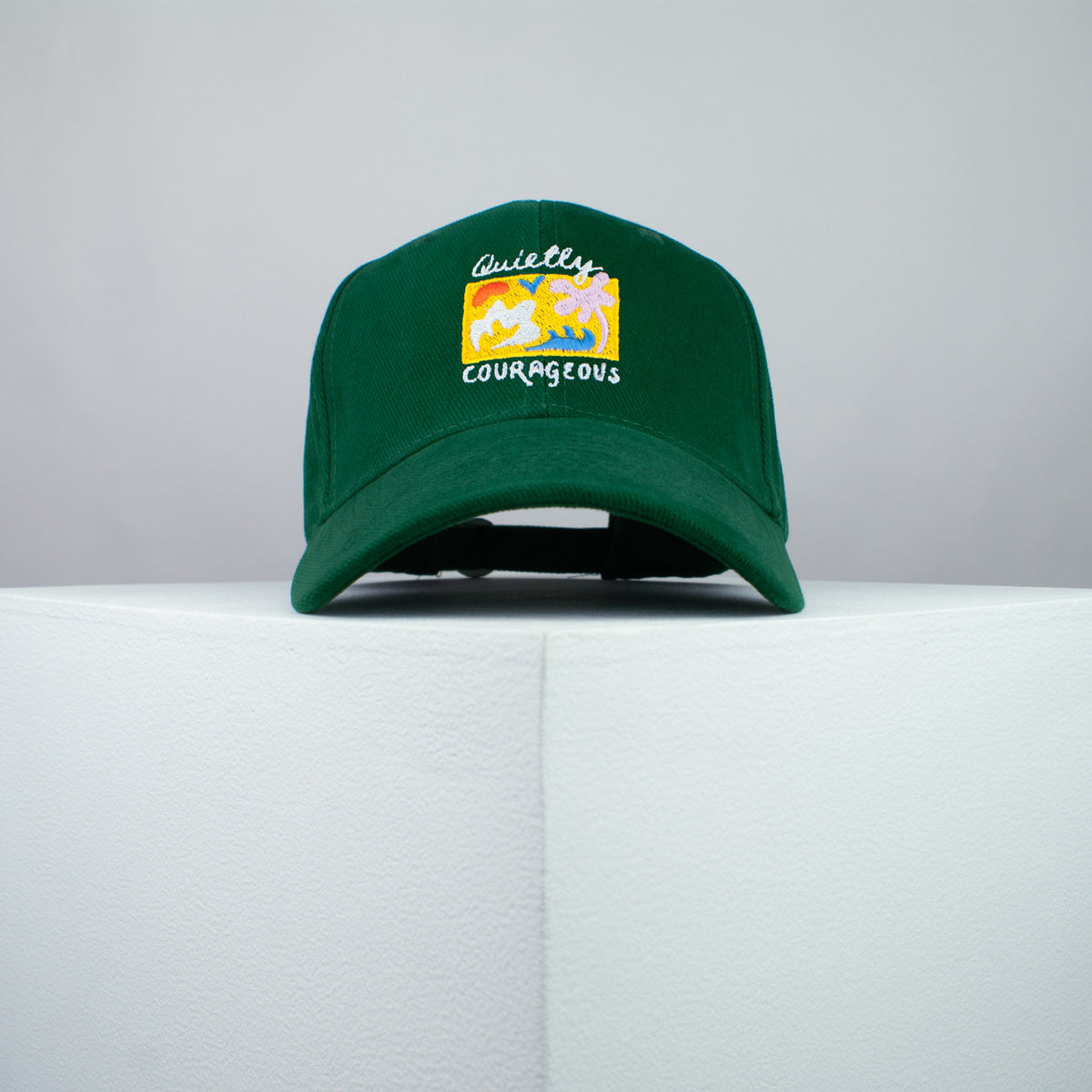 Quietly courageous embroidered baseball cap green / yoga / mental health / self care / gift for her / embroidery / patch / hat / dad hat / cap // Hatty Hats / iron on patch / embroidered patch / badge / applique / embroidered / punk patches / trucker hat / snapback / caps / dad hats / baseball hat / mens hat / womens hat / embroidered hat / dad cap / embroidered cap