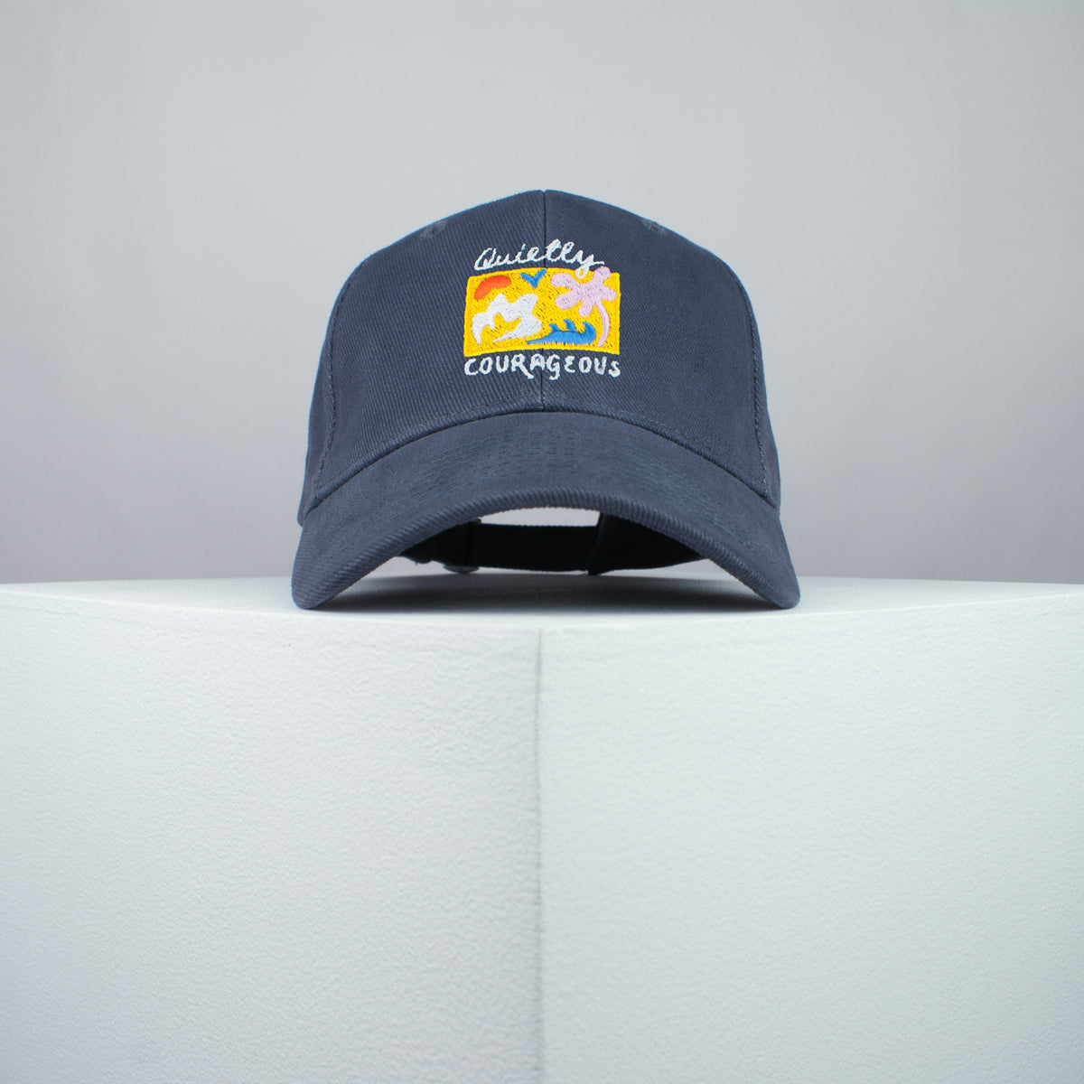 Quietly courageous embroidered baseball cap grey / yoga / mental health / self care / gift for her / embroidery / patch / hat / dad hat / cap // Hatty Hats / iron on patch / embroidered patch / badge / applique / embroidered / punk patches / trucker hat / snapback / caps / dad hats / baseball hat / mens hat / womens hat / embroidered hat / dad cap / embroidered cap