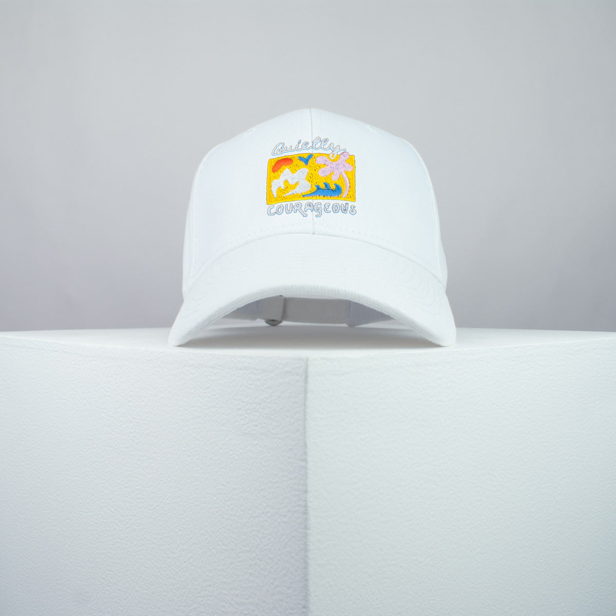 Quietly courageous embroidered baseball cap white / yoga / mental health / self care / gift for her / embroidery / patch / hat / dad hat / cap // Hatty Hats / iron on patch / embroidered patch / badge / applique / embroidered / punk patches / trucker hat / snapback / caps / dad hats / baseball hat / mens hat / womens hat / embroidered hat / dad cap / embroidered cap