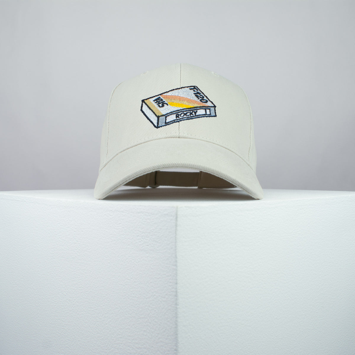 Rocky movie embroidered baseball cap beige / retro VHS / 80s / boxing / vintage / rocky balboa / embroidery / patch / dad / hat / cap / clothing // Hatty Hats / iron on patch / dad hat embroidered patch / badge / applique / embroidered / punk patches / trucker hat / snapback / caps / dad hats / baseball hat / mens hat / womens hat / embroidered hat / dad cap / embroidered cap