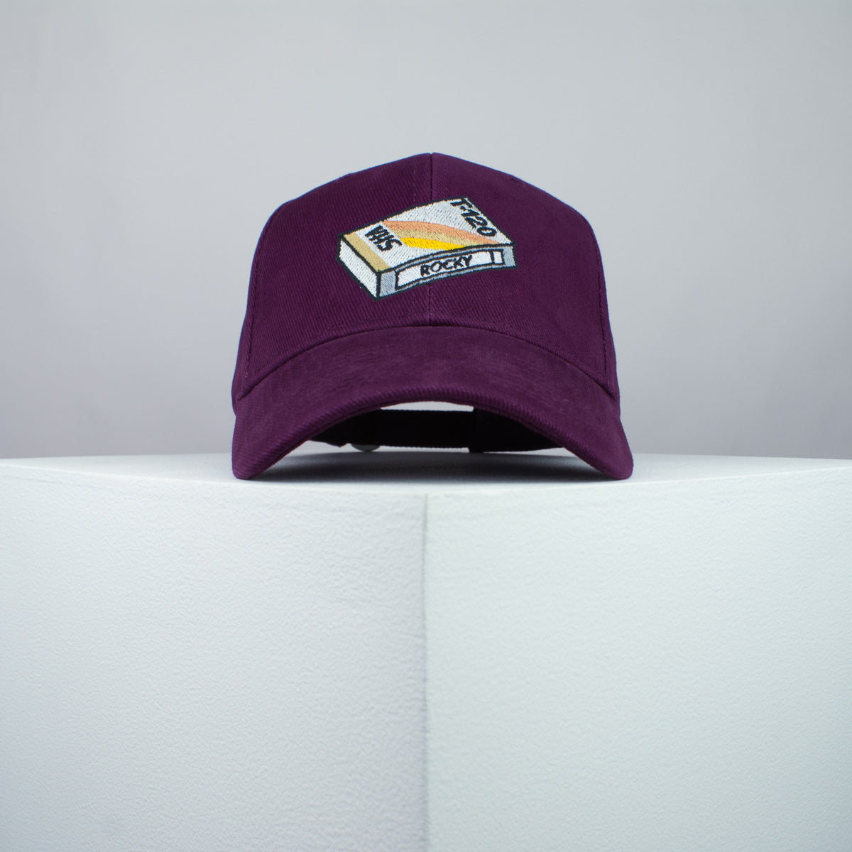 Rocky movie embroidered baseball cap burgundy / retro VHS / 80s / boxing / vintage / rocky balboa / embroidery / patch / dad / hat / cap / clothing // Hatty Hats / iron on patch / dad hat embroidered patch / badge / applique / embroidered / punk patches / trucker hat / snapback / caps / dad hats / baseball hat / mens hat / womens hat / embroidered hat / dad cap / embroidered cap