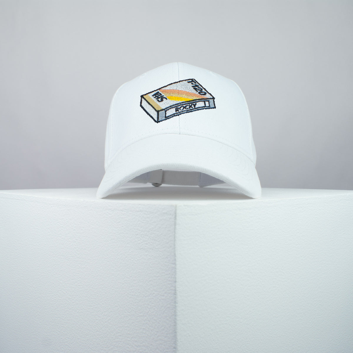 Rocky movie embroidered baseball cap white / retro VHS / 80s / boxing / vintage / rocky balboa / embroidery / patch / dad / hat / cap / clothing // Hatty Hats / iron on patch / dad hat embroidered patch / badge / applique / embroidered / punk patches / trucker hat / snapback / caps / dad hats / baseball hat / mens hat / womens hat / embroidered hat / dad cap / embroidered cap