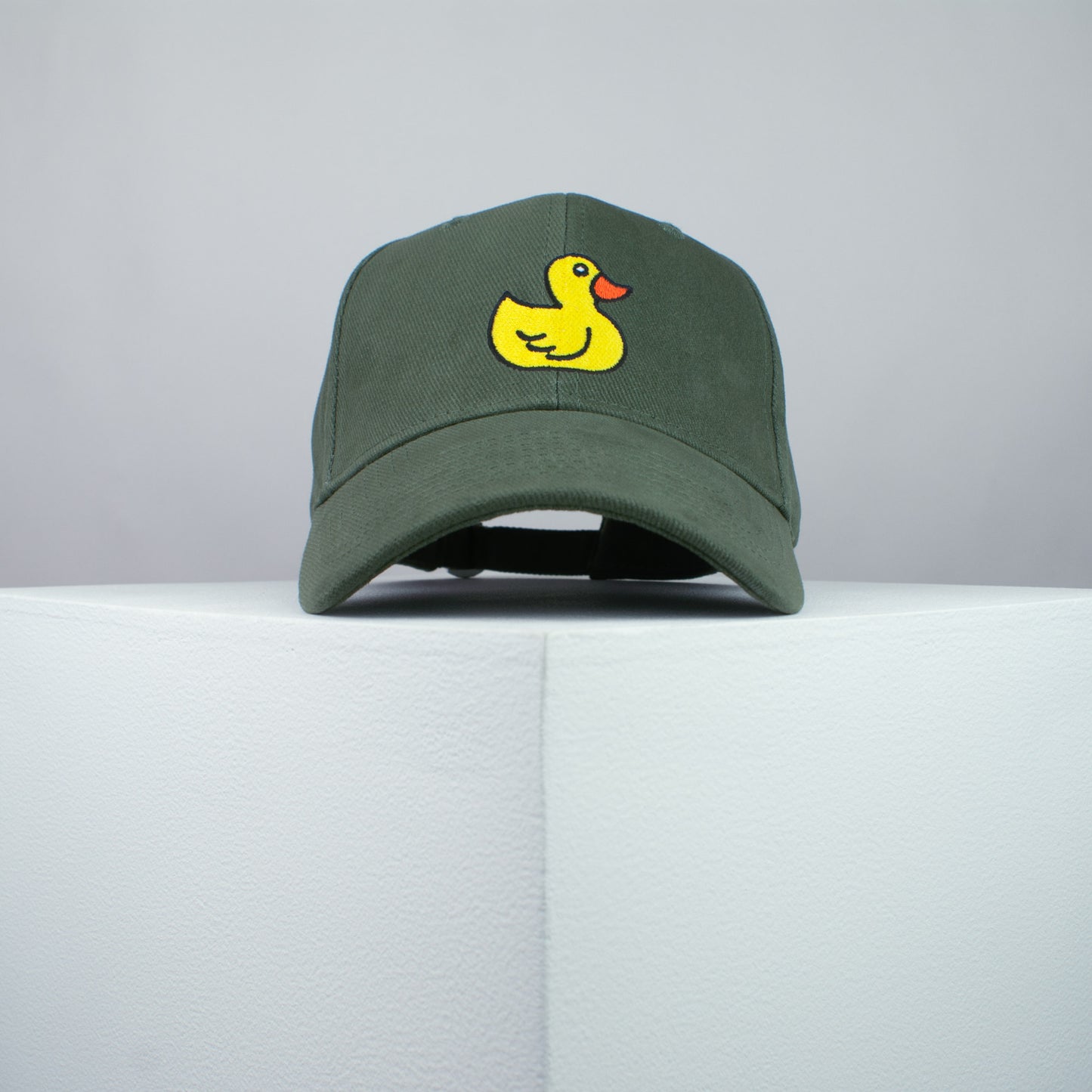 Rubber duck embroidered baseball cap olive green / animal / patches / duck / embroidery / patch / hat / dad hat / cap / iron on patch / embroidered patch / badge / applique / embroidered / punk patches / trucker hat / snapback / caps / dad hats / baseball hat / mens hat / womens hat / embroidered hat / dad cap / embroidered cap / website
