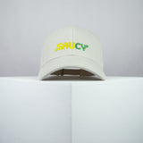Saucy / Subway embroidered baseball cap beige / Subway / brand twisters / food / sticker / embroidery / patch / dad / hat / cap / clothing // Hatty Hats / iron on patch / dad hat embroidered patch / badge / applique / embroidered / punk patches / trucker hat / snapback / caps / dad hats / baseball hat / mens hat / womens hat / embroidered hat / dad cap / embroidered cap