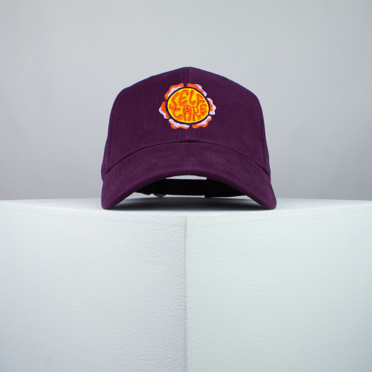 Self care embroidered baseball cap burgundy / yoga / mental health / care package / gift for her / embroidery / patch / hat / dad hat / cap // Hatty Hats / iron on patch / embroidered patch / badge / applique / embroidered / punk patches / trucker hat / snapback / caps / dad hats / baseball hat / mens hat / womens hat / embroidered hat / dad cap / embroidered cap