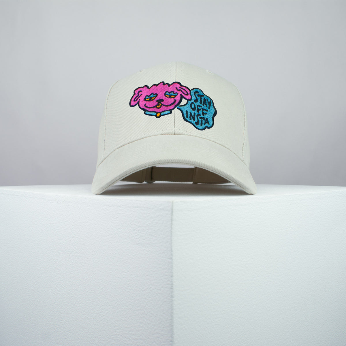 Stay off Insta embroidered baseball cap beige / happy hippie / boho / bohemian / instagram / dog / embroidery / patch / hat / dad hat / cap / iron on patch / embroidered patch / badge / applique / embroidered / punk patches / trucker hat / snapback / caps / dad hats / baseball hat / mens hat / womens hat / embroidered hat / dad cap / embroidered cap