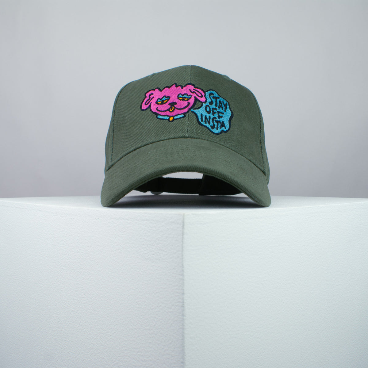 Stay off Insta embroidered baseball cap olive green / happy hippie / boho / bohemian / instagram / dog / embroidery / patch / hat / dad hat / cap / iron on patch / embroidered patch / badge / applique / embroidered / punk patches / trucker hat / snapback / caps / dad hats / baseball hat / mens hat / womens hat / embroidered hat / dad cap / embroidered cap