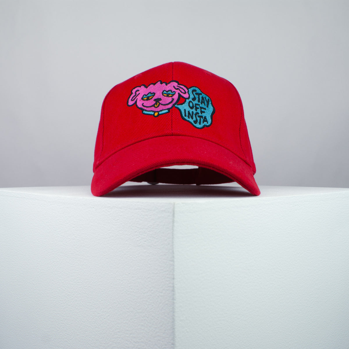 Stay off Insta embroidered baseball cap red / happy hippie / boho / bohemian / instagram / dog / embroidery / patch / hat / dad hat / cap / iron on patch / embroidered patch / badge / applique / embroidered / punk patches / trucker hat / snapback / caps / dad hats / baseball hat / mens hat / womens hat / embroidered hat / dad cap / embroidered cap