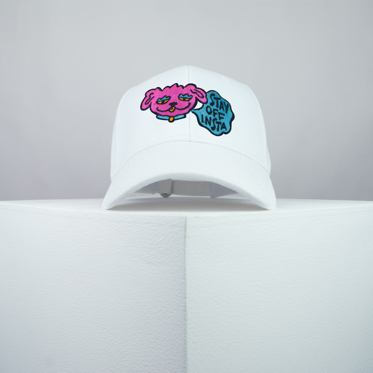 Stay off Insta embroidered baseball cap white / happy hippie / boho / bohemian / instagram / dog / embroidery / patch / hat / dad hat / cap / iron on patch / embroidered patch / badge / applique / embroidered / punk patches / trucker hat / snapback / caps / dad hats / baseball hat / mens hat / womens hat / embroidered hat / dad cap / embroidered cap