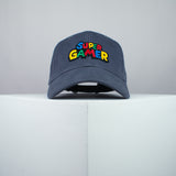 Super gamer / Mario embroidered baseball cap grey / SNES / nintendo / N64 / gameboy / gaming / gamer / super mario / embroidery / patch / dad / hat / cap / clothing // Hatty Hats / iron on patch / dad hat embroidered patch / badge / applique / embroidered / punk patches / trucker hat / snapback / caps / dad hats / baseball hat / mens hat / womens hat / embroidered hat / dad cap / embroidered cap