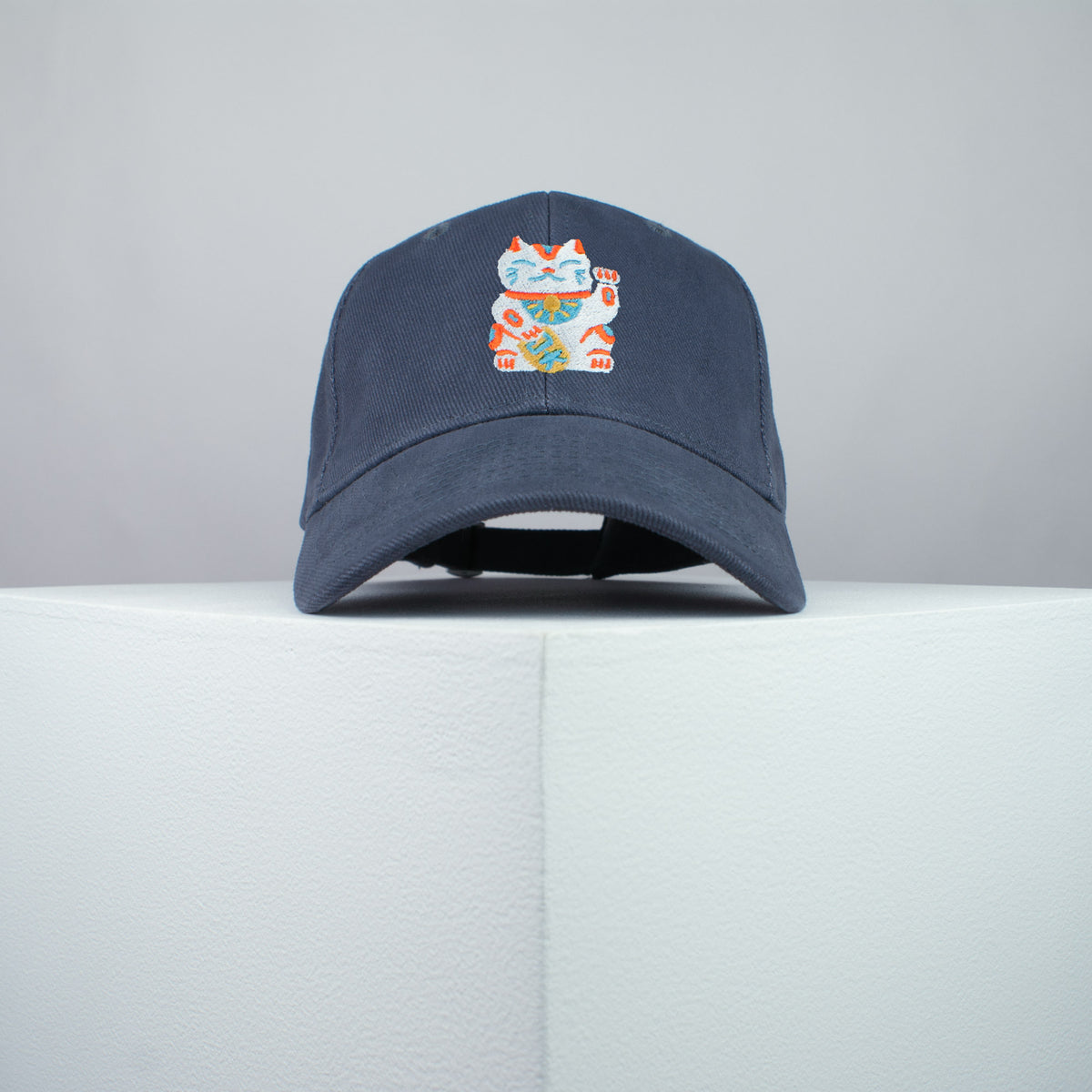 Waving cat embroidered baseball cap grey / japan / japanese / cat / cute / streetwear / embroidery / patch / dad / hat / cap / clothing // Hatty Hats / iron on patch / dad hat embroidered patch / badge / applique / embroidered / punk patches / trucker hat / snapback / caps / dad hats / baseball hat / mens hat / womens hat / embroidered hat / dad cap / embroidered cap