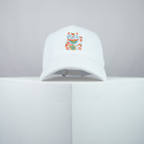 Waving cat embroidered baseball cap white / japan / japanese / cat / cute / streetwear / embroidery / patch / dad / hat / cap / clothing // Hatty Hats / iron on patch / dad hat embroidered patch / badge / applique / embroidered / punk patches / trucker hat / snapback / caps / dad hats / baseball hat / mens hat / womens hat / embroidered hat / dad cap / embroidered cap