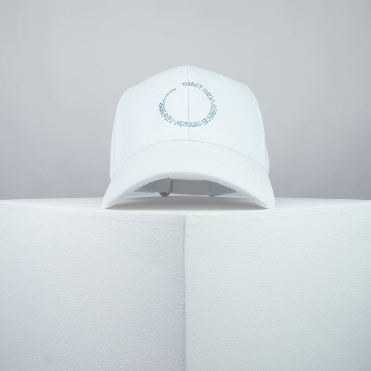 What Goes Around… embroidered baseball cap white / meme / quote / karma / funny / embroidery / patch / hat / dad hat / cap / iron on patch / embroidered patch / badge / applique / embroidered / punk patches / trucker hat / snapback / caps / dad hats / baseball hat / mens hat / womens hat / embroidered hat / dad cap / embroidered cap