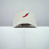 Chilli embroidered baseball cap beige / vegan / gift / food / embroidery / patch / hat / dad hat / cap / iron on patch / embroidered patch / badge / applique / embroidered / punk patches / trucker hat / snapback / caps / dad hats / baseball hat / mens hat / womens hat / embroidered hat / dad cap / embroidered cap