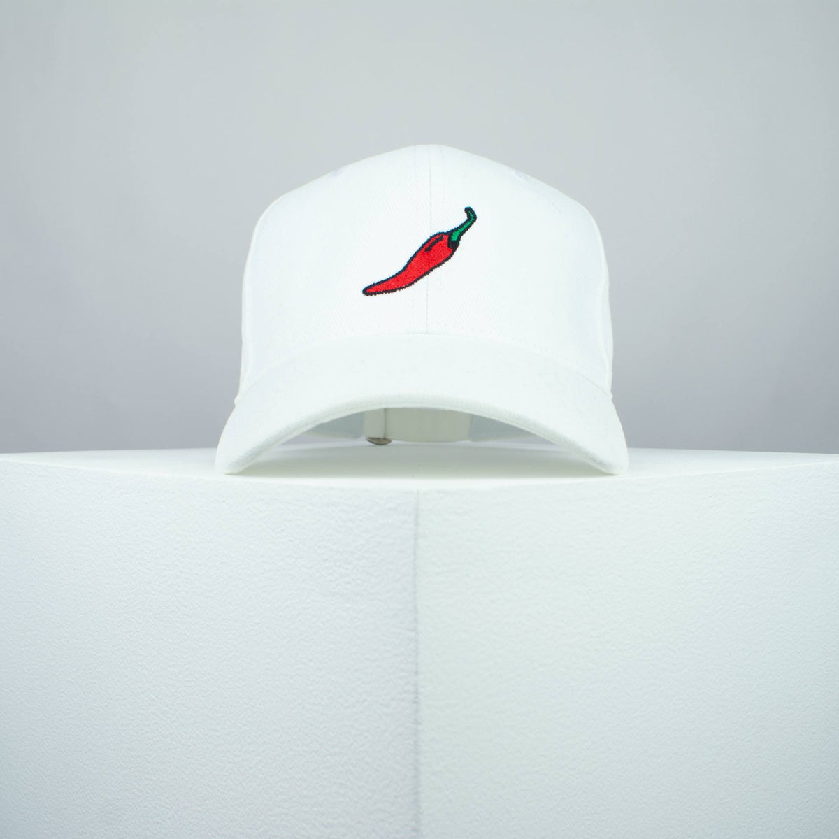 Chilli embroidered baseball cap white / vegan / gift / food / embroidery / patch / hat / dad hat / cap / iron on patch / embroidered patch / badge / applique / embroidered / punk patches / trucker hat / snapback / caps / dad hats / baseball hat / mens hat / womens hat / embroidered hat / dad cap / embroidered cap