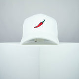 Chilli embroidered baseball cap white / vegan / gift / food / embroidery / patch / hat / dad hat / cap / iron on patch / embroidered patch / badge / applique / embroidered / punk patches / trucker hat / snapback / caps / dad hats / baseball hat / mens hat / womens hat / embroidered hat / dad cap / embroidered cap