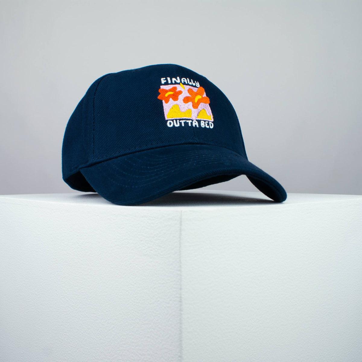 Finally outta bed embroidered baseball cap (8 hat colours) / meditation / bed / yoga / spiritual / gift for her / embroidery / patch / hat / dad hat / cap // Hatty Hats / iron on patch / embroidered patch / badge / applique / embroidered / punk patches / trucker hat / snapback / caps / dad hats / baseball hat / mens hat / womens hat / embroidered hat / dad cap / embroidered cap 1