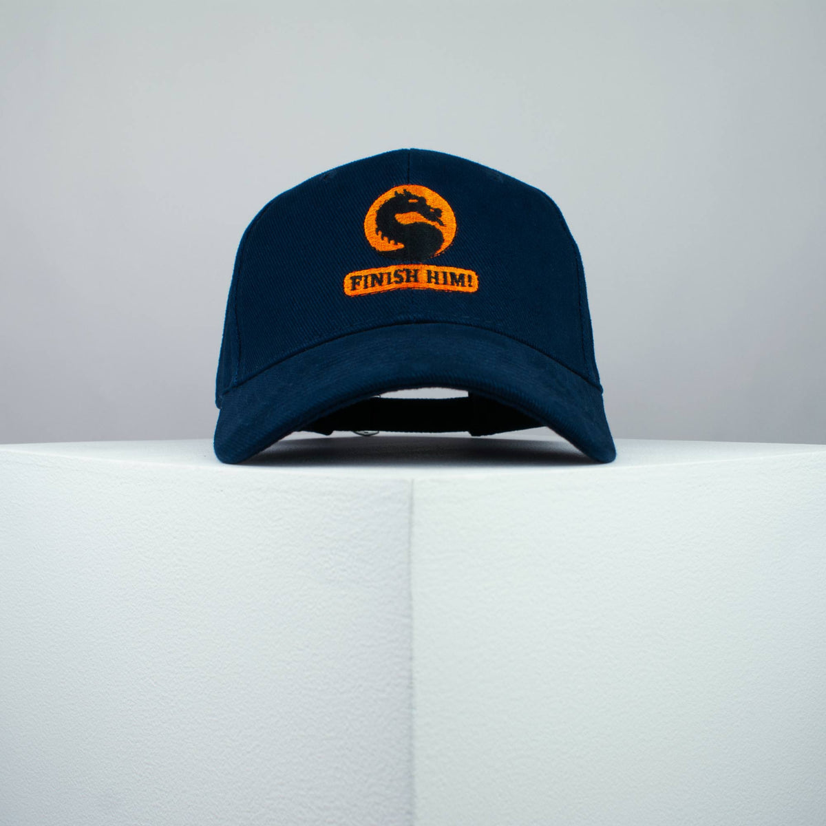 Finish him / Mortal Combat embroidered baseball cap navy / SNES / nintendo / N64 / gaming / gamer / Tekken / playstation / embroidery / patch / dad / hat / cap / clothing // Hatty Hats / iron on patch / dad hat embroidered patch / badge / applique / embroidered / punk patches / trucker hat / snapback / caps / dad hats / baseball hat / mens hat / womens hat / embroidered hat / dad cap / embroidered cap