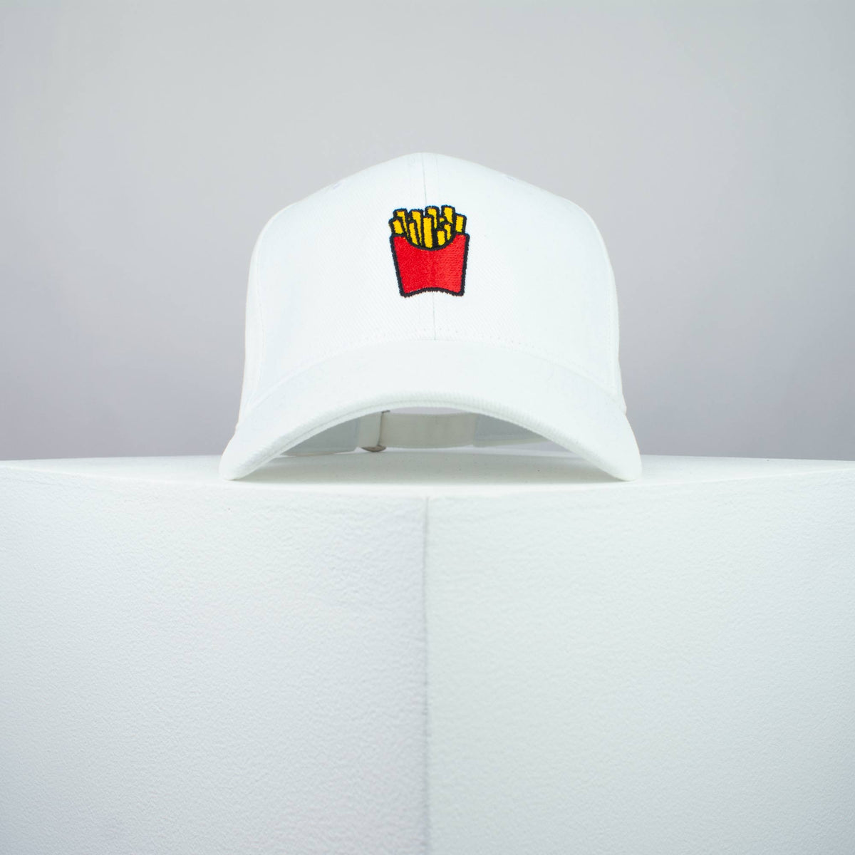 French fries embroidered baseball cap white / food / gift / emoji / embroidery / patch / hat / dad hat / cap / iron on patch / embroidered patch / badge / applique / embroidered / punk patches / trucker hat / snapback / caps / dad hats / baseball hat / mens hat / womens hat / embroidered hat / dad cap / embroidered cap