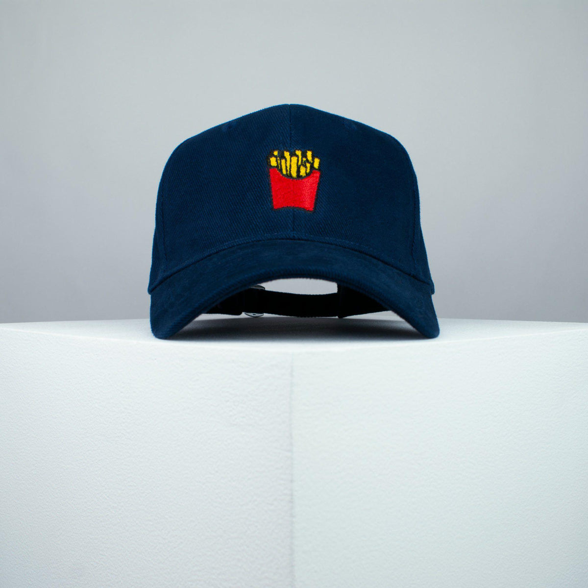 French fries embroidered baseball cap navy / food / gift / emoji / embroidery / patch / hat / dad hat / cap / iron on patch / embroidered patch / badge / applique / embroidered / punk patches / trucker hat / snapback / caps / dad hats / baseball hat / mens hat / womens hat / embroidered hat / dad cap / embroidered cap