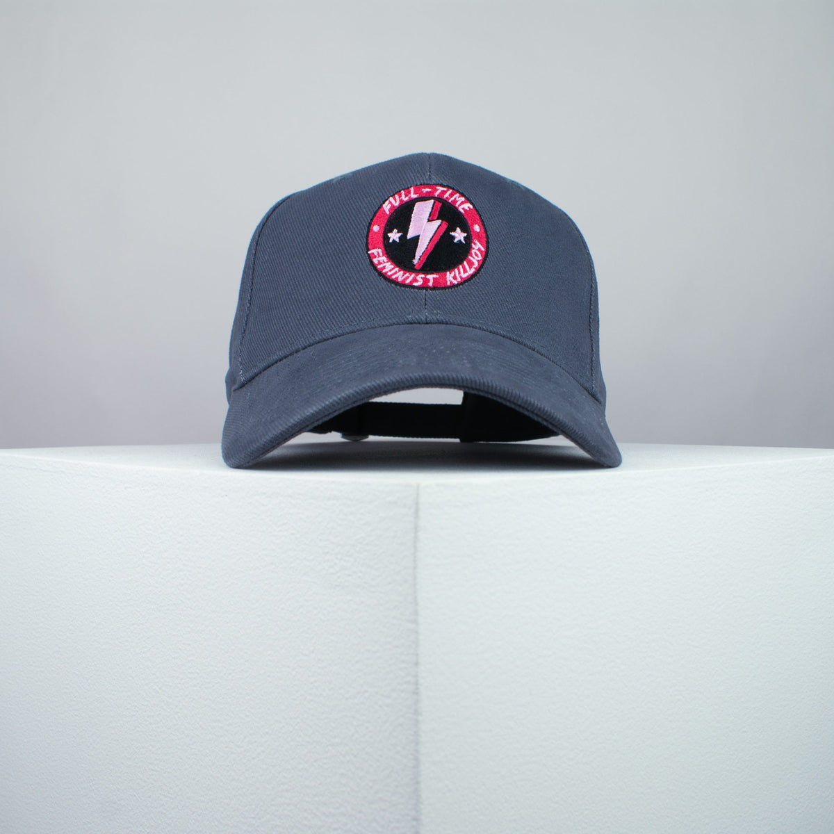 Full time feminist killjoy embroidered baseball cap grey / girl power / feminism / gift for her / embroidery / patch / hat / dad hat / cap / iron on patch / embroidered patch / badge / applique / embroidered / punk patches / trucker hat / snapback / caps / dad hats / baseball hat / mens hat / womens hat / embroidered hat / dad cap / embroidered cap