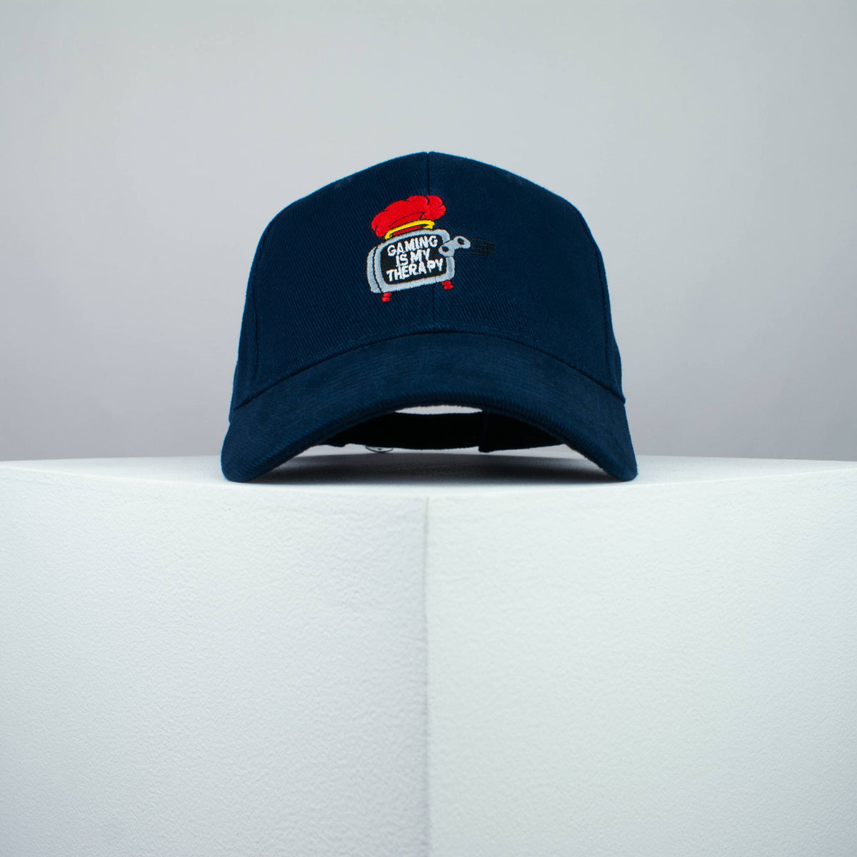 Gaming is my therapy embroidered baseball cap navy / SNES / nintendo / N64 / gaming / gamer / embroidery / patch / dad / hat / cap / clothing // Hatty Hats / iron on patch / dad hat embroidered patch / badge / applique / embroidered / punk patches / trucker hat / snapback / caps / dad hats / baseball hat / mens hat / womens hat / embroidered hat / dad cap / embroidered cap
