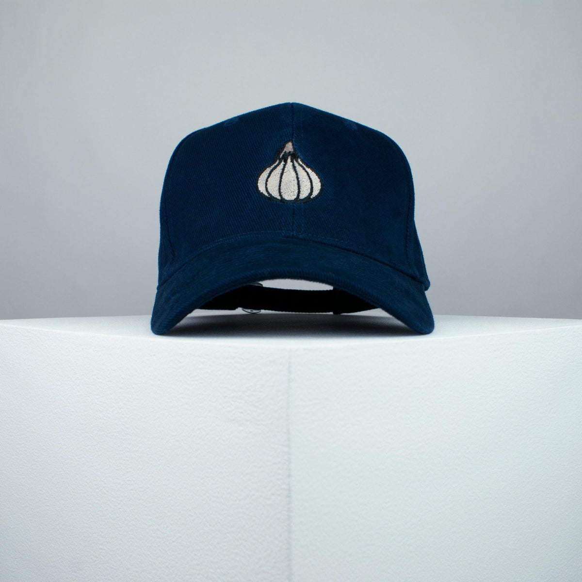 Garlic clove embroidered baseball cap navy / food / gift / vegan / embroidery / patch / hat / dad hat / cap / iron on patch / embroidered patch / badge / applique / embroidered / punk patches / trucker hat / snapback / caps / dad hats / baseball hat / mens hat / womens hat / embroidered hat / dad cap / embroidered cap