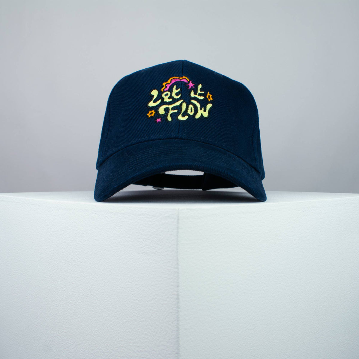 Let it Flow embroidered baseball cap navy / happy hippie / boho / bohemian / star / embroidery / patch / hat / dad hat / cap / iron on patch / embroidered patch / badge / applique / embroidered / punk patches / trucker hat / snapback / caps / dad hats / baseball hat / mens hat / womens hat / embroidered hat / dad cap / embroidered cap
