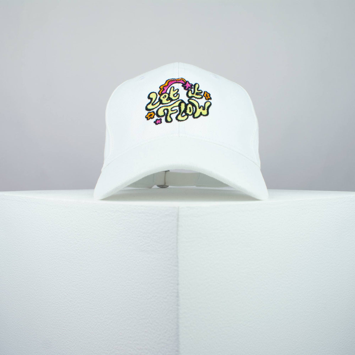 Let it Flow embroidered baseball cap white / happy hippie / boho / bohemian / star / embroidery / patch / hat / dad hat / cap / iron on patch / embroidered patch / badge / applique / embroidered / punk patches / trucker hat / snapback / caps / dad hats / baseball hat / mens hat / womens hat / embroidered hat / dad cap / embroidered cap