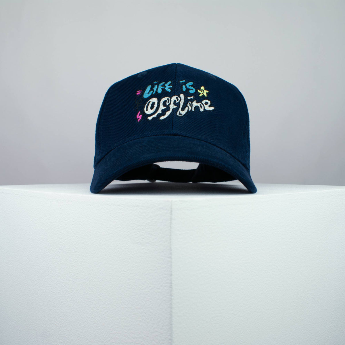 Life is Offline embroidered baseball cap navy / happy hippie / boho / bohemian / holiday / embroidery / patch / hat / dad hat / cap / iron on patch / embroidered patch / badge / applique / embroidered / punk patches / trucker hat / snapback / caps / dad hats / baseball hat / mens hat / womens hat / embroidered hat / dad cap / embroidered cap