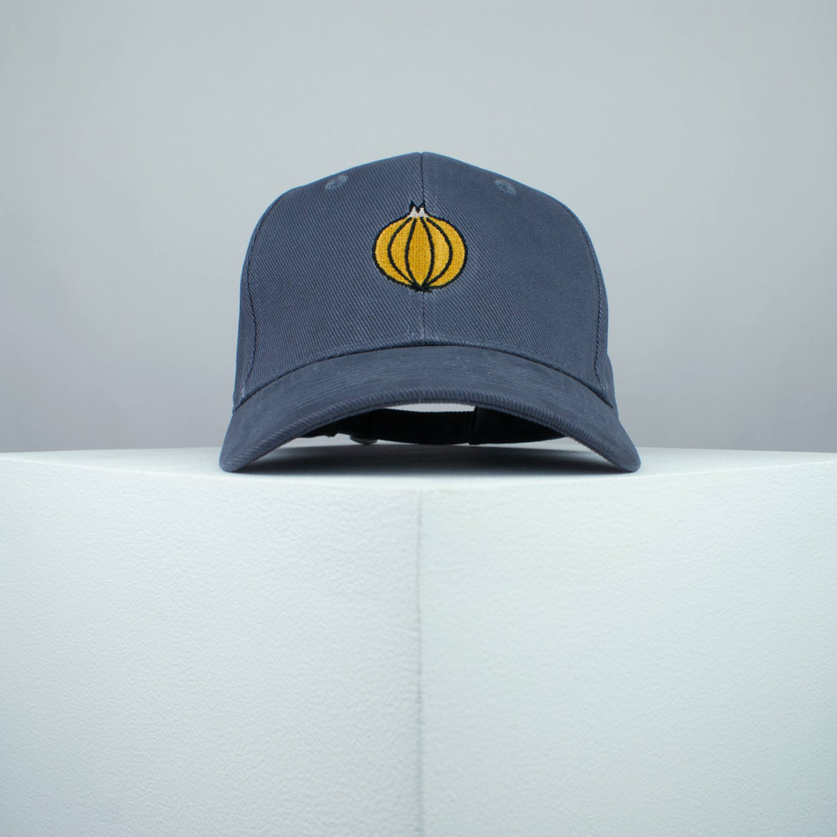 Onion embroidered baseball cap grey / vegan / gift / food / embroidery / patch / hat / dad hat / cap / iron on patch / embroidered patch / badge / applique / embroidered / punk patches / trucker hat / snapback / caps / dad hats / baseball hat / mens hat / womens hat / embroidered hat / dad cap / embroidered cap