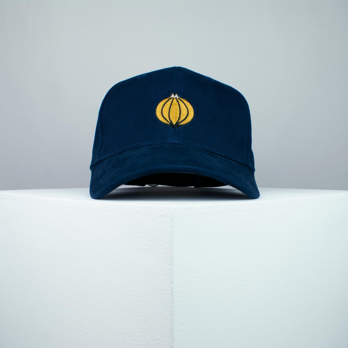 Onion embroidered baseball cap navy / vegan / gift / food / embroidery / patch / hat / dad hat / cap / iron on patch / embroidered patch / badge / applique / embroidered / punk patches / trucker hat / snapback / caps / dad hats / baseball hat / mens hat / womens hat / embroidered hat / dad cap / embroidered cap