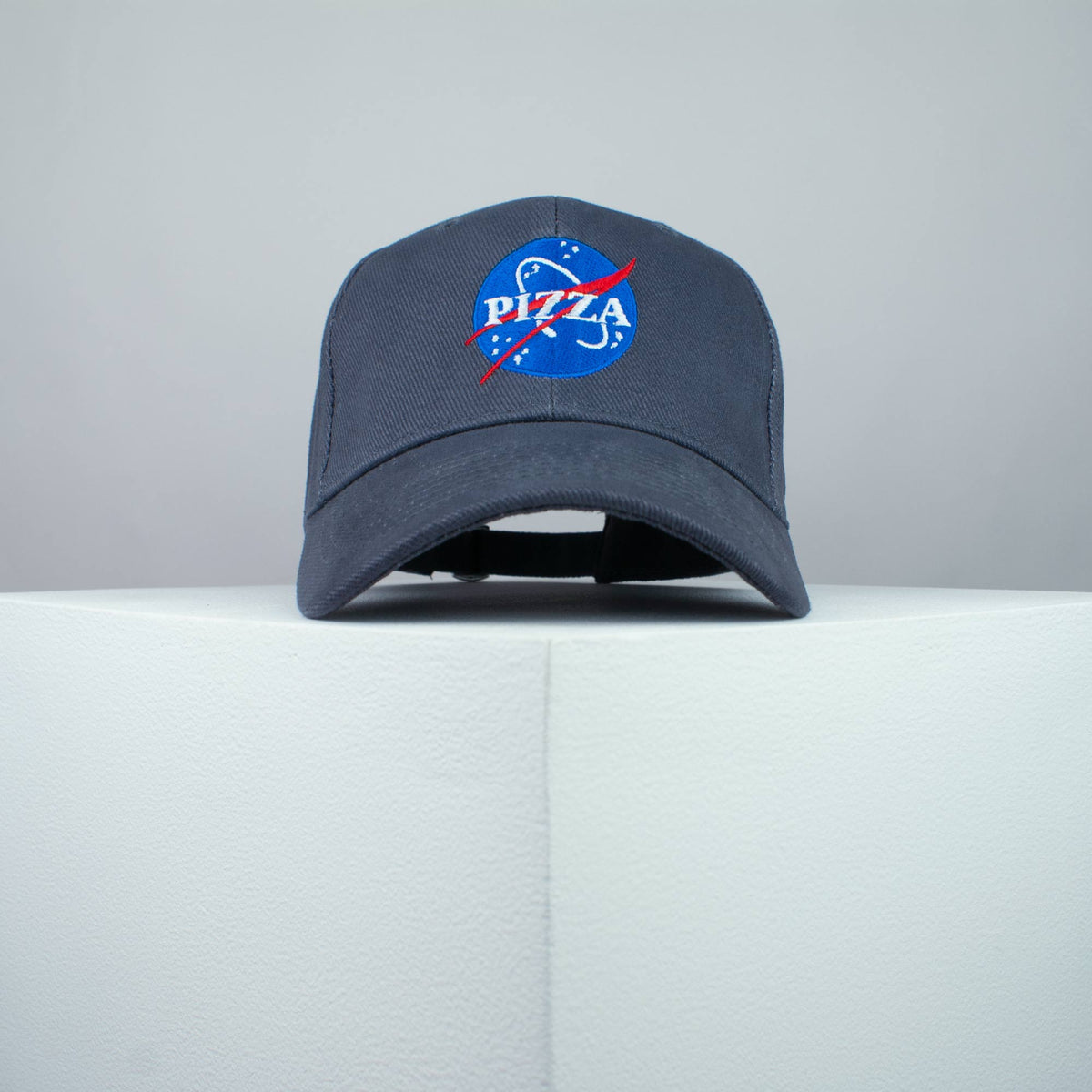 space pizza embroidered baseball cap grey / brand twisters / space / food / moon / embroidery / patch / dad / hat / cap / clothing // Hatty Hats / iron on patch / dad hat embroidered patch / badge / applique / embroidered / punk patches / trucker hat / snapback / caps / dad hats / baseball hat / mens hat / womens hat / embroidered hat / dad cap / embroidered cap