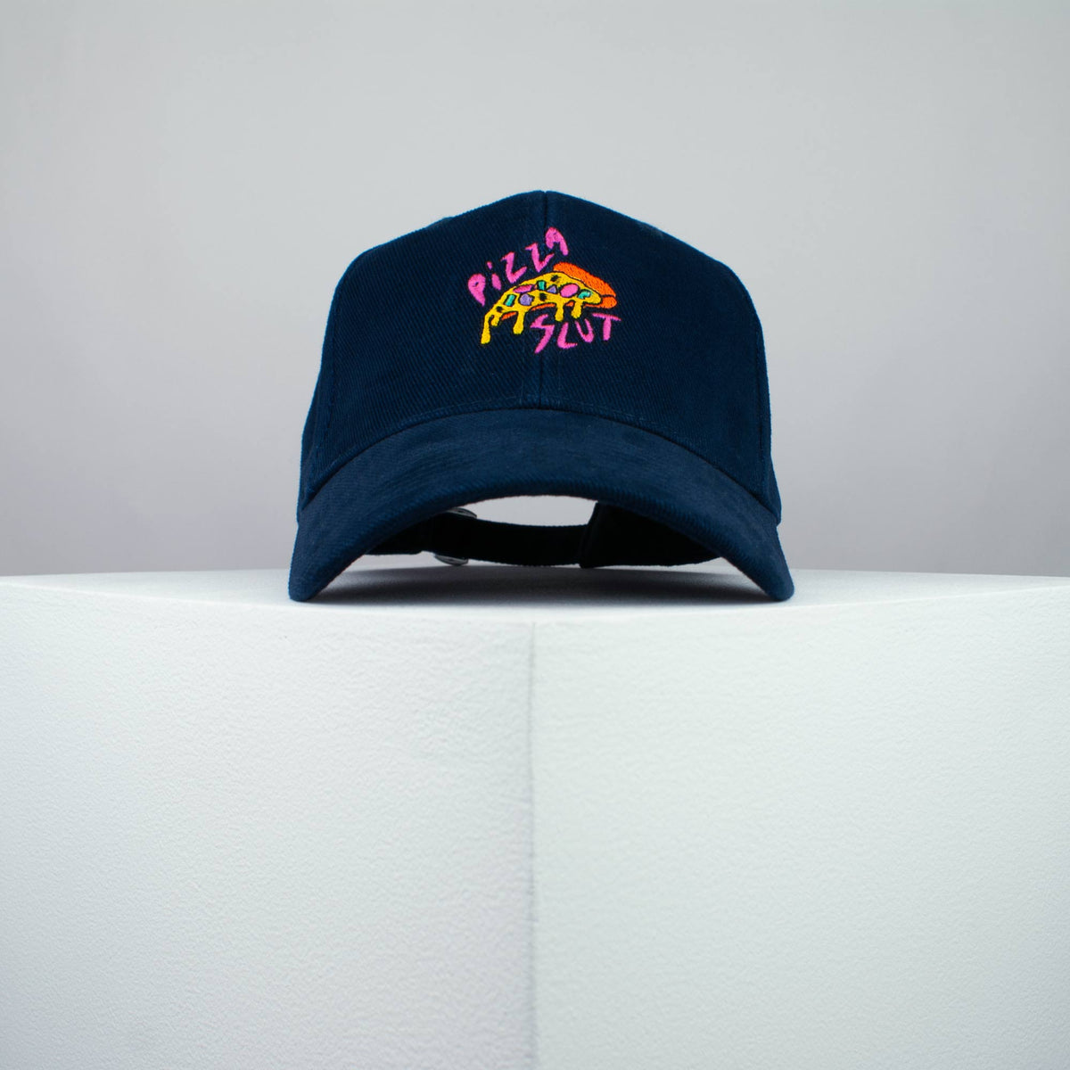 Pizza slut embroidered baseball cap navy / 90s / retro / vintage / rainbow / embroidery / patch / hat / dad hat / cap / iron on patch / embroidered patch / badge / applique / embroidered / punk patches / trucker hat / snapback / caps / dad hats / baseball hat / mens hat / womens hat / embroidered hat / dad cap / embroidered cap