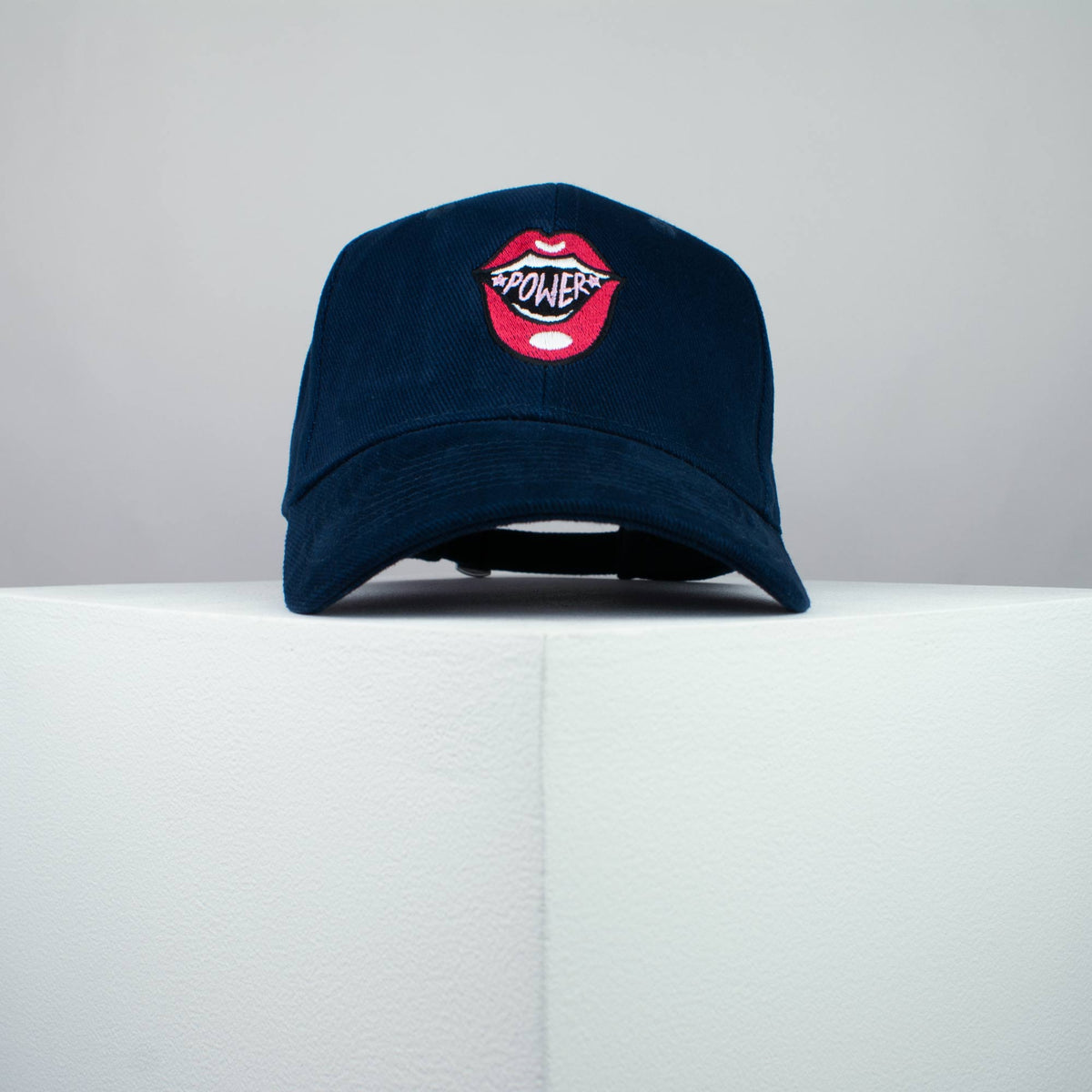 Power lips embroidered baseball cap navy / girl power / feminist / feminism / gift for her / embroidery / patch / hat / dad hat / cap / iron on patch / embroidered patch / badge / applique / embroidered / punk patches / trucker hat / snapback / caps / dad hats / baseball hat / mens hat / womens hat / embroidered hat / dad cap / embroidered cap