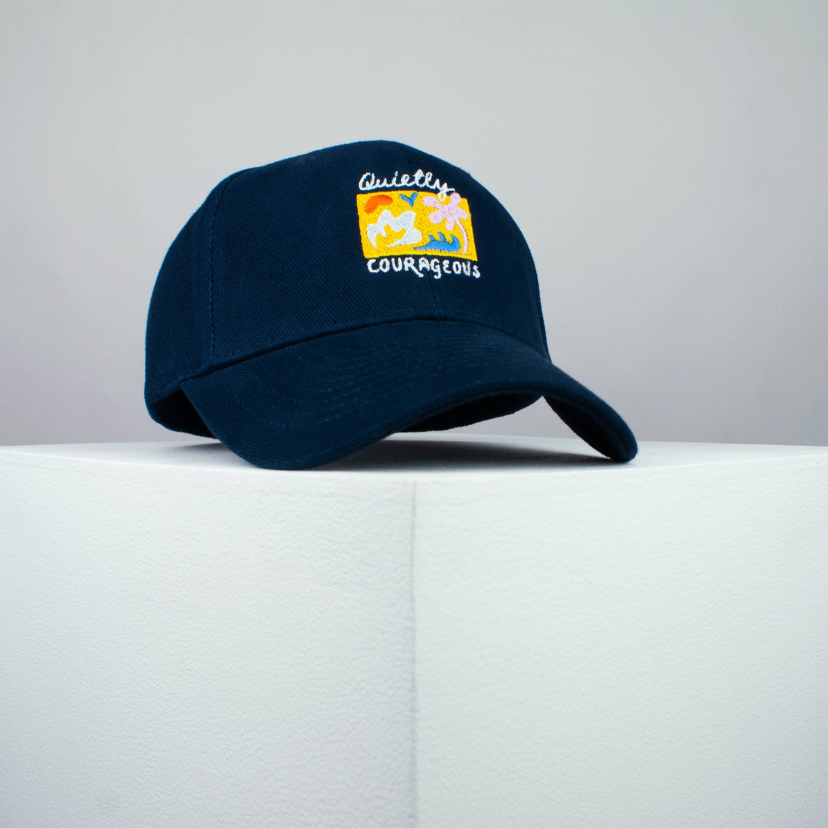 Quietly courageous embroidered baseball cap (8 hat colours) / yoga / mental health / self care / gift for her / embroidery / patch / hat / dad hat / cap // Hatty Hats / iron on patch / embroidered patch / badge / applique / embroidered / punk patches / trucker hat / snapback / caps / dad hats / baseball hat / mens hat / womens hat / embroidered hat / dad cap / embroidered cap 1