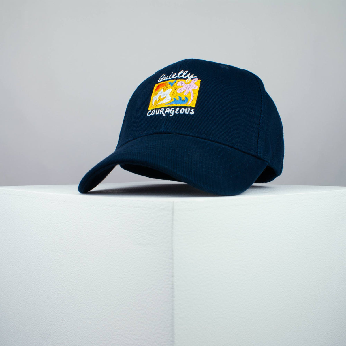 Quietly courageous embroidered baseball cap (8 hat colours) / yoga / mental health / self care / gift for her / embroidery / patch / hat / dad hat / cap // Hatty Hats / iron on patch / embroidered patch / badge / applique / embroidered / punk patches / trucker hat / snapback / caps / dad hats / baseball hat / mens hat / womens hat / embroidered hat / dad cap / embroidered cap 2