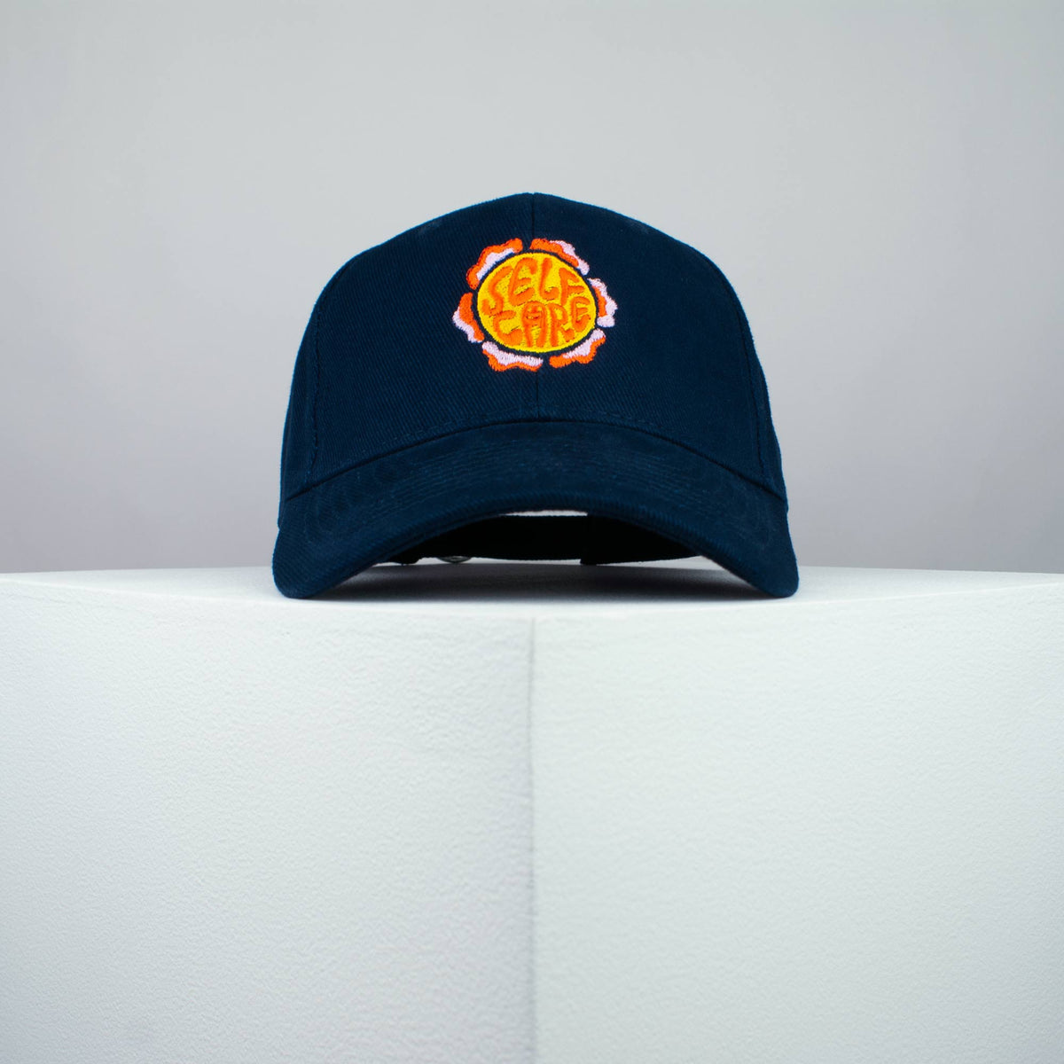 Self care embroidered baseball cap navy / yoga / mental health / care package / gift for her / embroidery / patch / hat / dad hat / cap // Hatty Hats / iron on patch / embroidered patch / badge / applique / embroidered / punk patches / trucker hat / snapback / caps / dad hats / baseball hat / mens hat / womens hat / embroidered hat / dad cap / embroidered cap