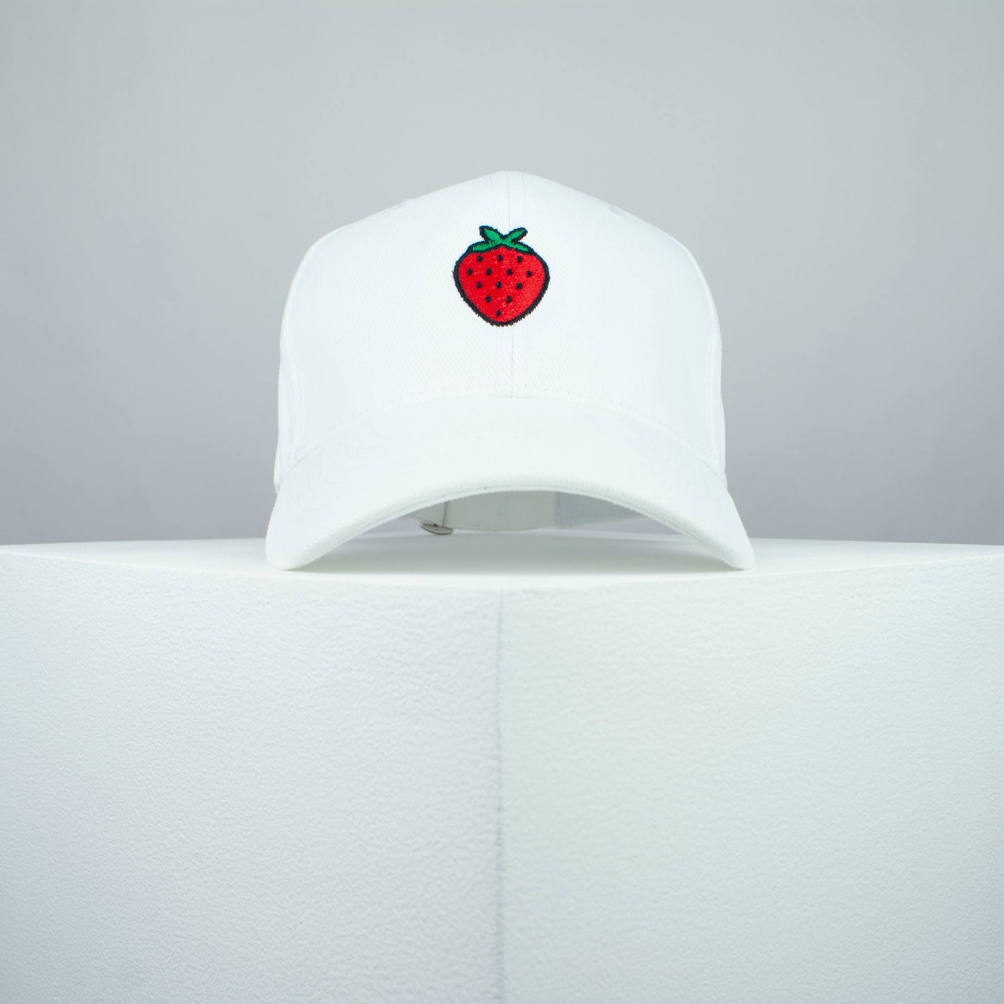 Strawberry embroidered baseball cap white / vegan / gift / food / embroidery / patch / hat / dad hat / cap / iron on patch / embroidered patch / badge / applique / embroidered / punk patches / trucker hat / snapback / caps / dad hats / baseball hat / mens hat / womens hat / embroidered hat / dad cap / embroidered cap