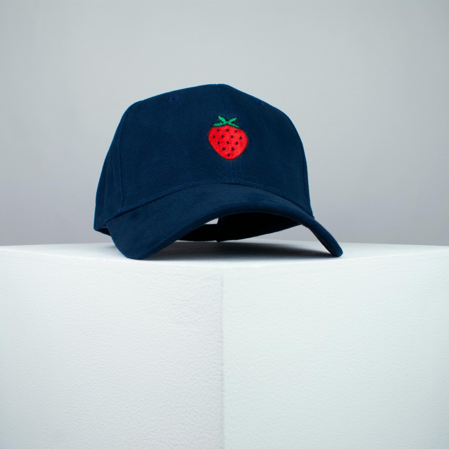 Strawberry embroidered baseball cap navy blue / vegan / gift / food / embroidery / patch / hat / dad hat / cap / iron on patch / embroidered patch / badge / applique / embroidered / punk patches / trucker hat / snapback / caps / dad hats / baseball hat / mens hat / womens hat / embroidered hat / dad cap / embroidered cap 1