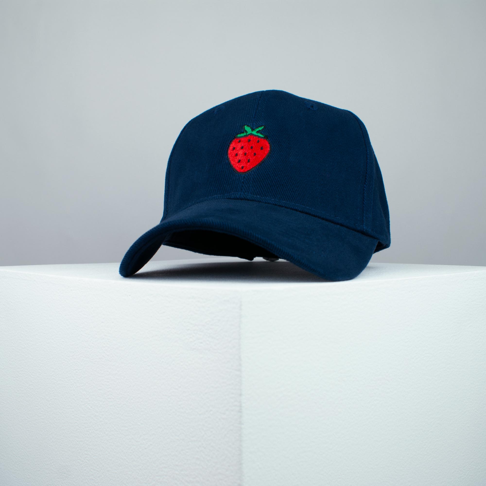 Strawberry embroidered baseball cap navy blue / vegan / gift / food / embroidery / patch / hat / dad hat / cap / iron on patch / embroidered patch / badge / applique / embroidered / punk patches / trucker hat / snapback / caps / dad hats / baseball hat / mens hat / womens hat / embroidered hat / dad cap / embroidered cap 2