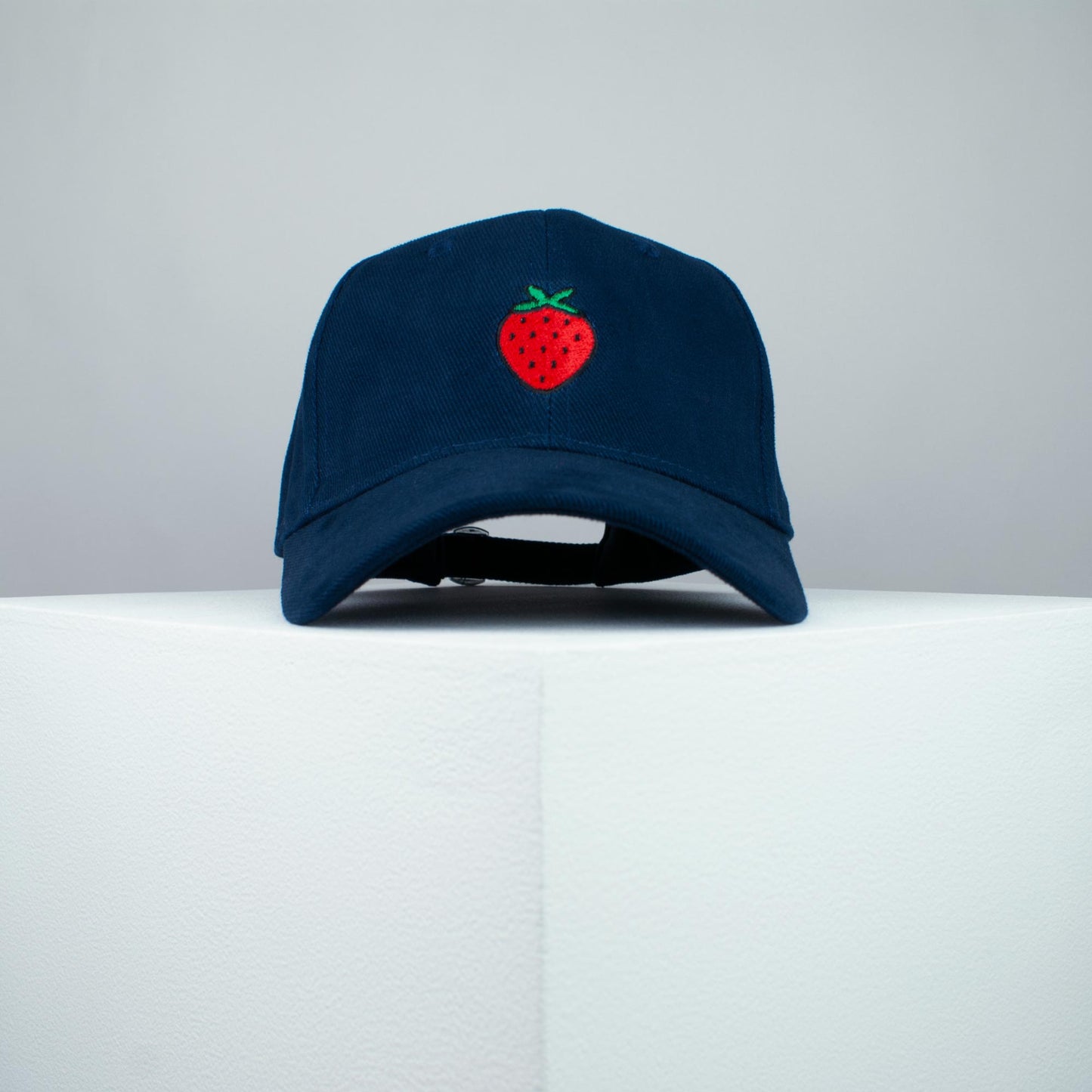 Strawberry embroidered baseball cap navy / vegan / gift / food / embroidery / patch / hat / dad hat / cap / iron on patch / embroidered patch / badge / applique / embroidered / punk patches / trucker hat / snapback / caps / dad hats / baseball hat / mens hat / womens hat / embroidered hat / dad cap / embroidered cap